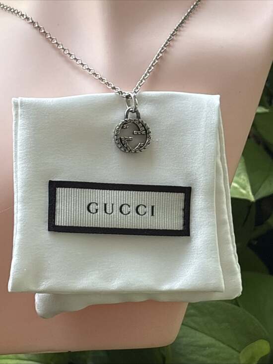 Gucci Jewelry - Gucci 925 Silver Interlocking Double G Logo Textured Pendant Rolo Necklace 19"